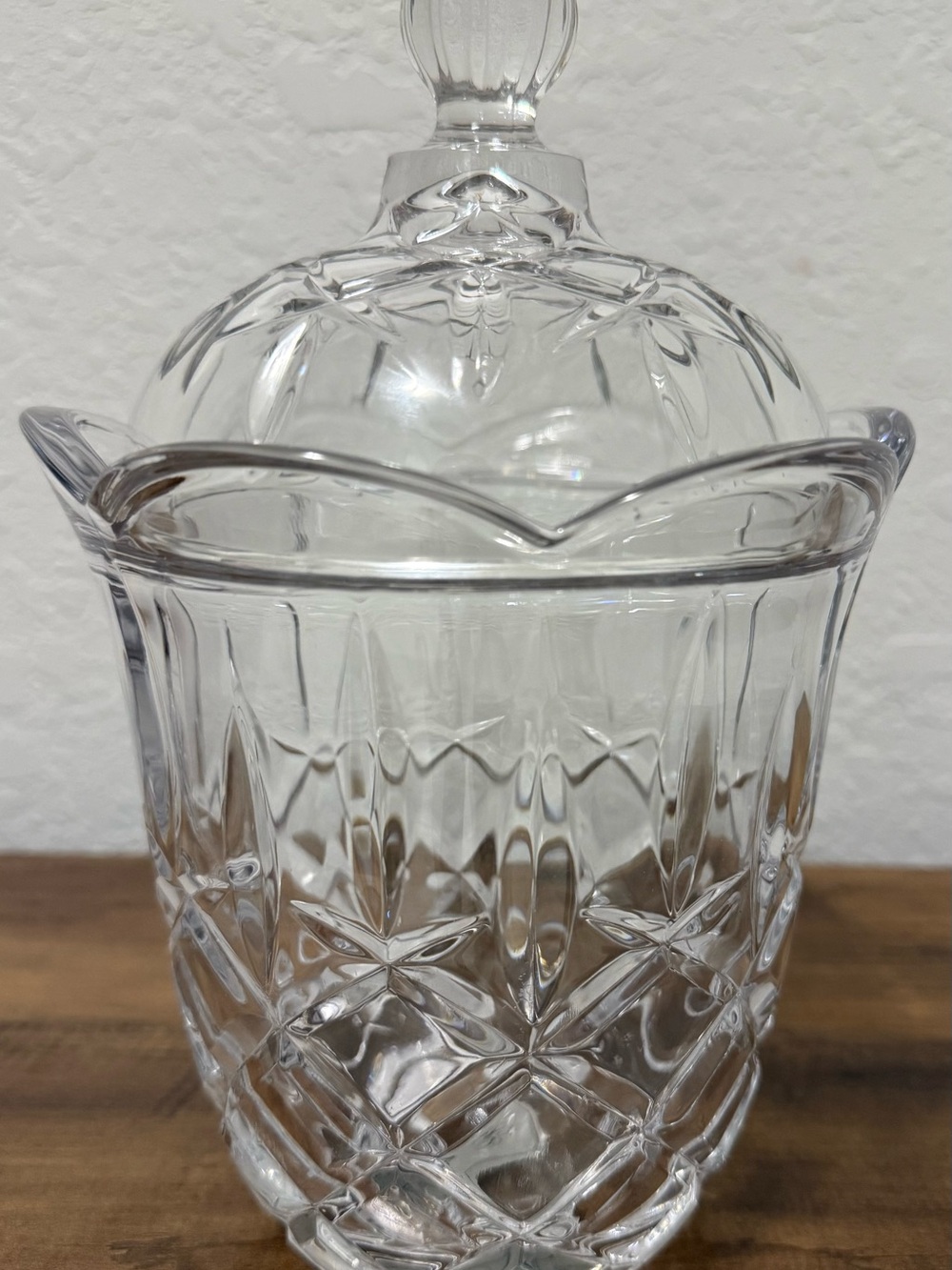 Gorham Crystal Lady Anne Round Biscuit Barrel Jar Lid Scalloped Rim Diamond Cut